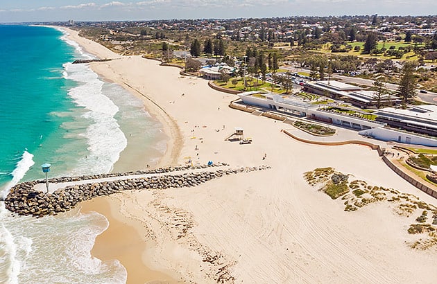 An aerial view of the grassed area at City Beach