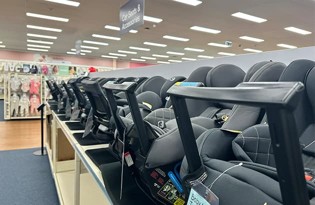 Baby seats on sale in a store