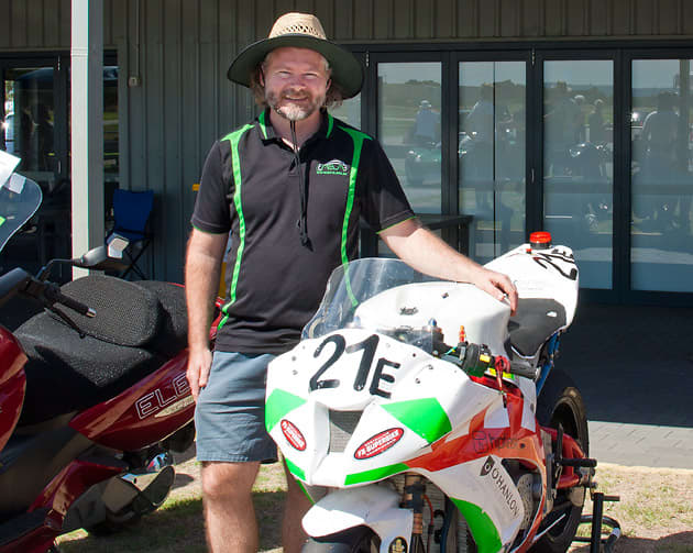Chris Jones with his electric motorcycle