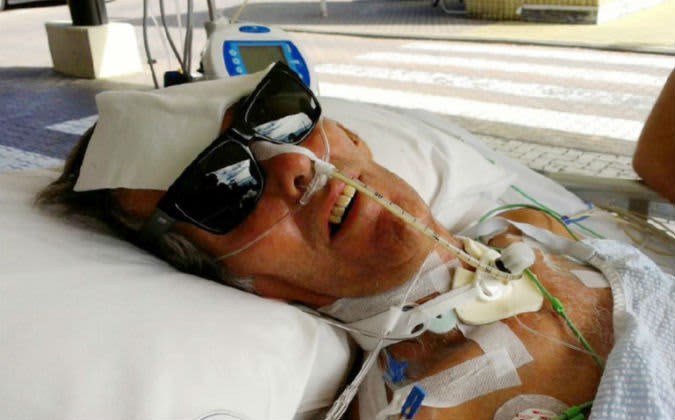 Crash victim Graeme Fry on the stretcher when crew arrived