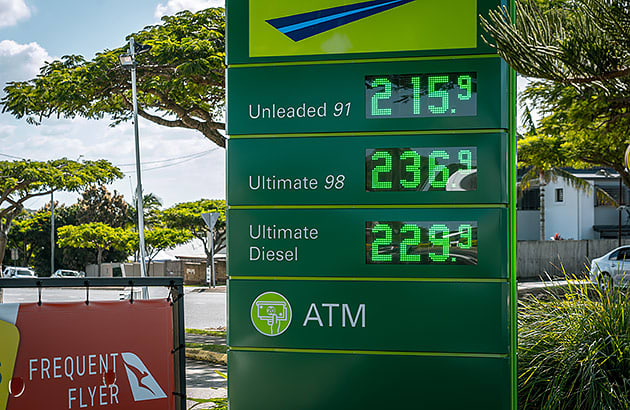 A fuel sign board showing fuel prices