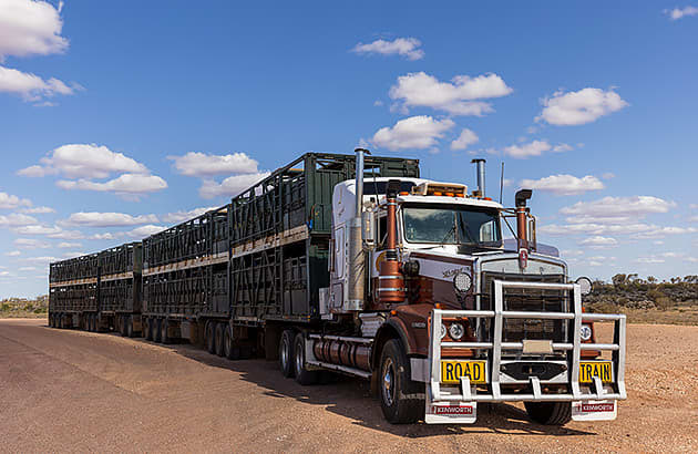 A large road train on a dusty WA country road