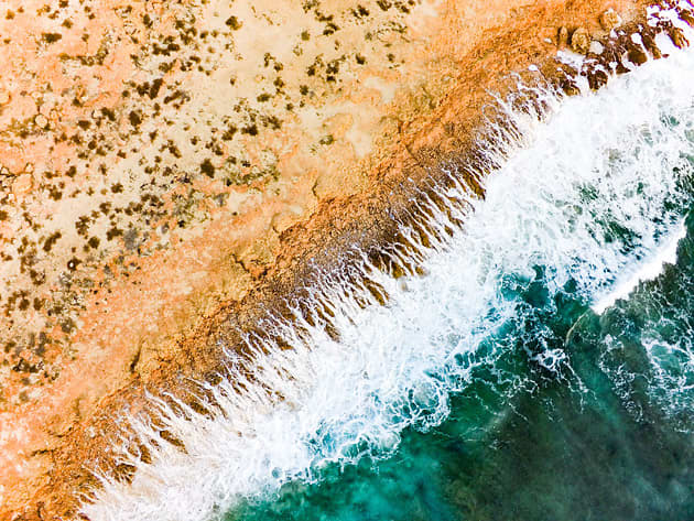 An arial view of the coastline at Waroona Station, Ningaloo