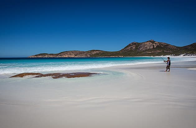 A man is fishing off an Esperance beach