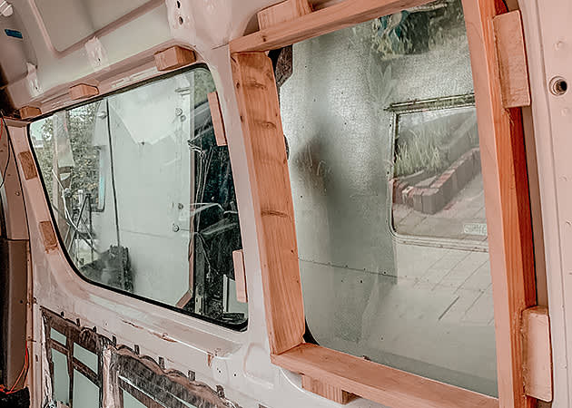 Timber frame in van that will support panelling