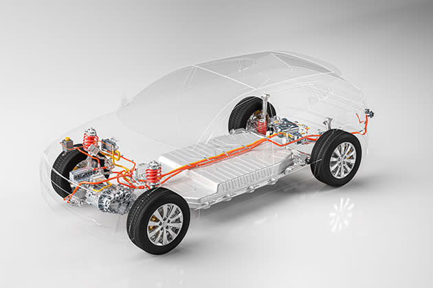 See through car frame showing chassis and wheels