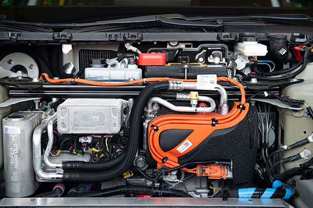 Close up of electric car engine