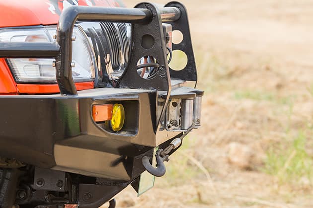 Close up of a four-wheel drive bull bar