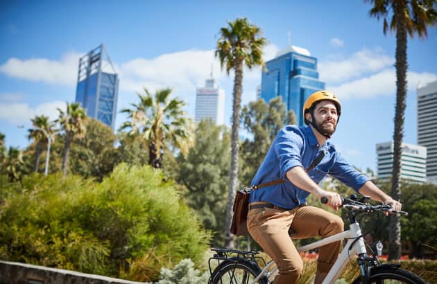 Man riding to work on a bike