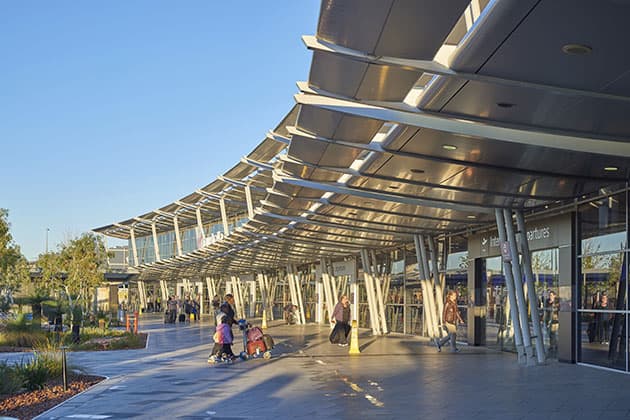Travellers outside Perth airport