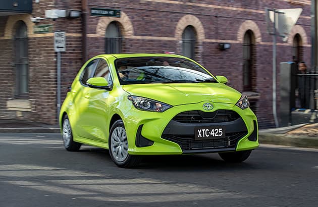 A bright green Toyota Yaris Ascent Sport