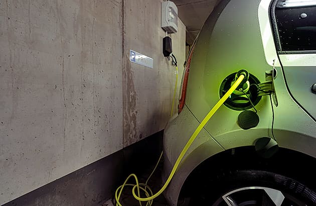 Charging an electric car in an apartment car park