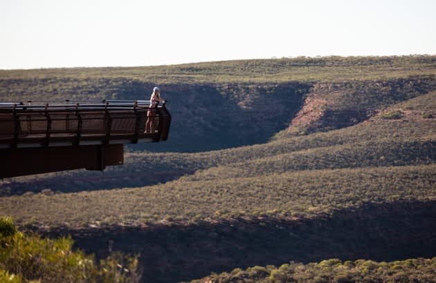 View of woman standing on Kalbarri Skywalk in Kalbarri National Park