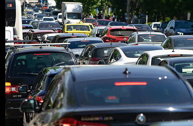 Heavy traffic congestion with cars bumper to bumper