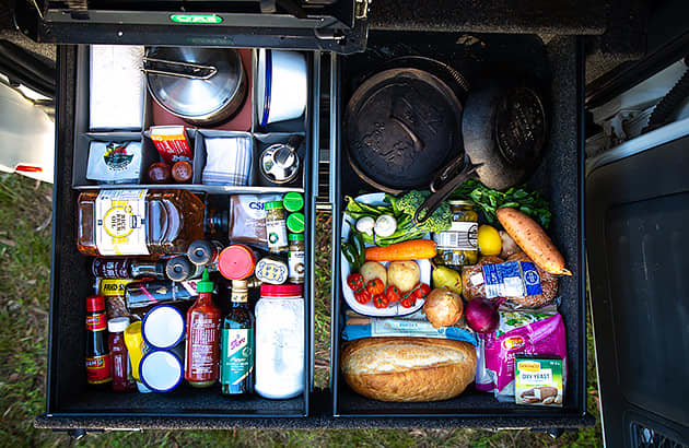 A storage box with a variety of foods
