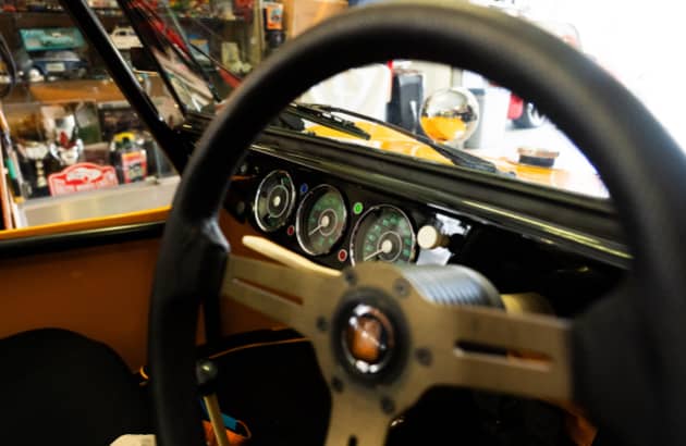 Steering wheel and dashboard of Myers Manx beach buggy