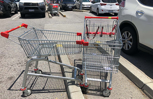 A shopping trolley lose in a shopping centre car park