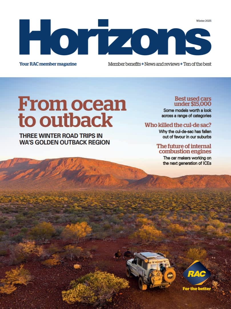 Horizons Magazine winter edition 2025 with image of 4wd in the Golden Outback on the cover.