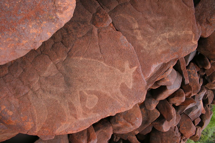 A kangaroo image carved into rock at Murujuga