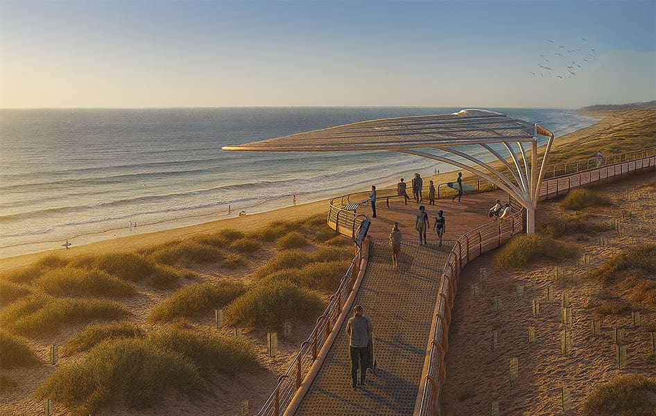 Artist impression of walkway in dunes along coast