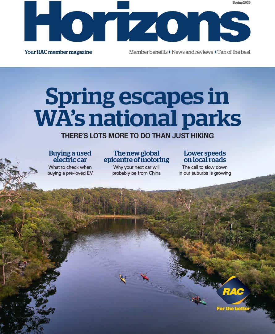 Cover of the spring edition of Horizons, showing kayakers on a river.