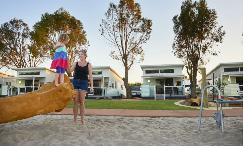 Family in sandpit at Cervantes Holiday Park