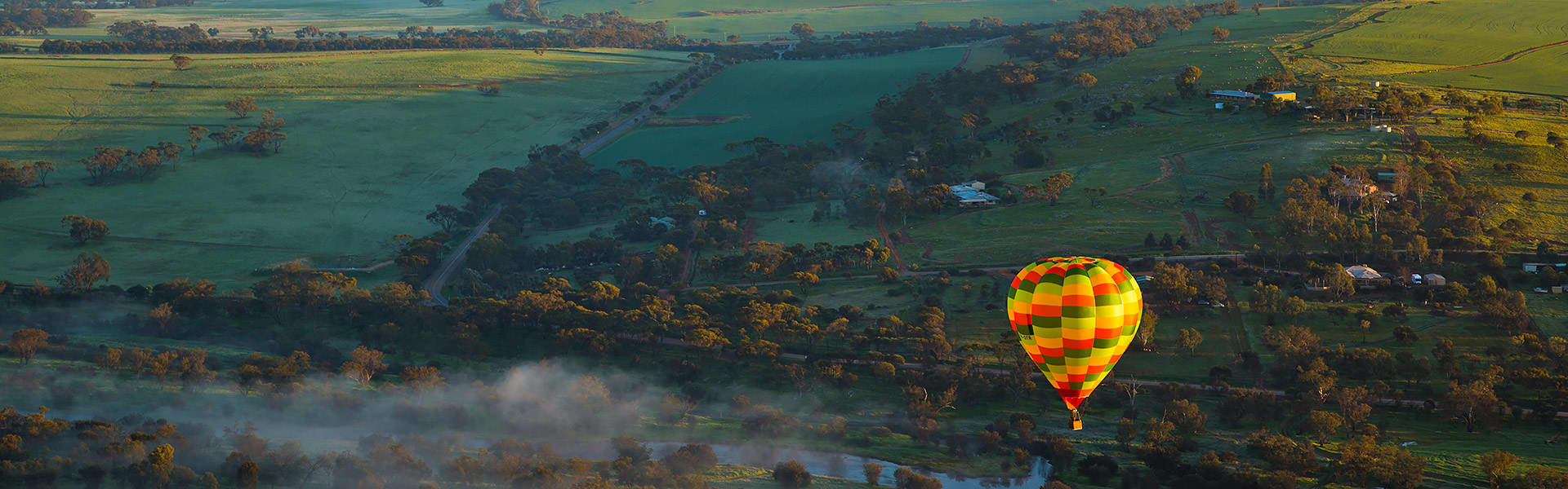 An aerial view of a hot air balloon over the Avon Valley