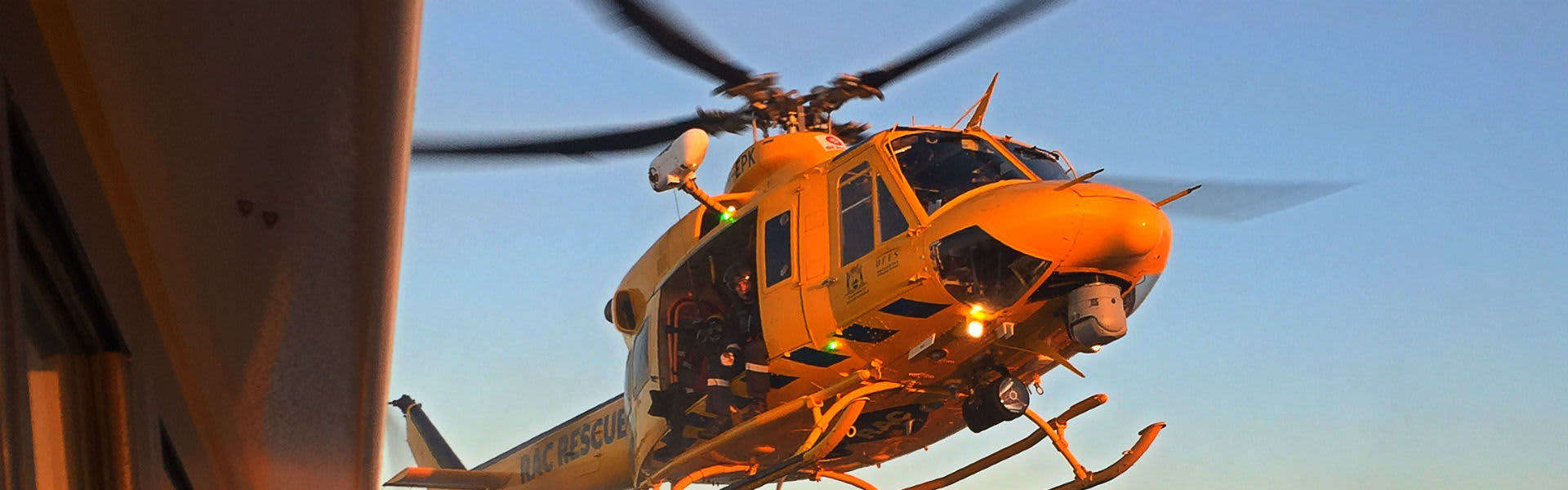 An RAC Rescue helicopter in the sky