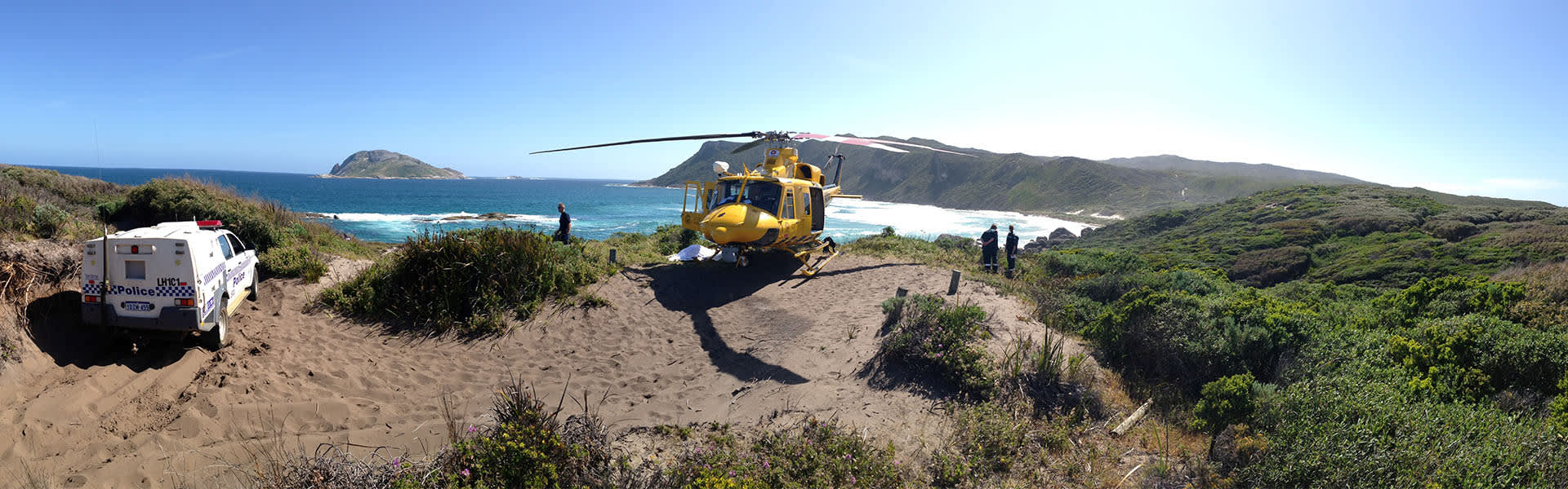 An RAC Rescue helicopter landed on the coast