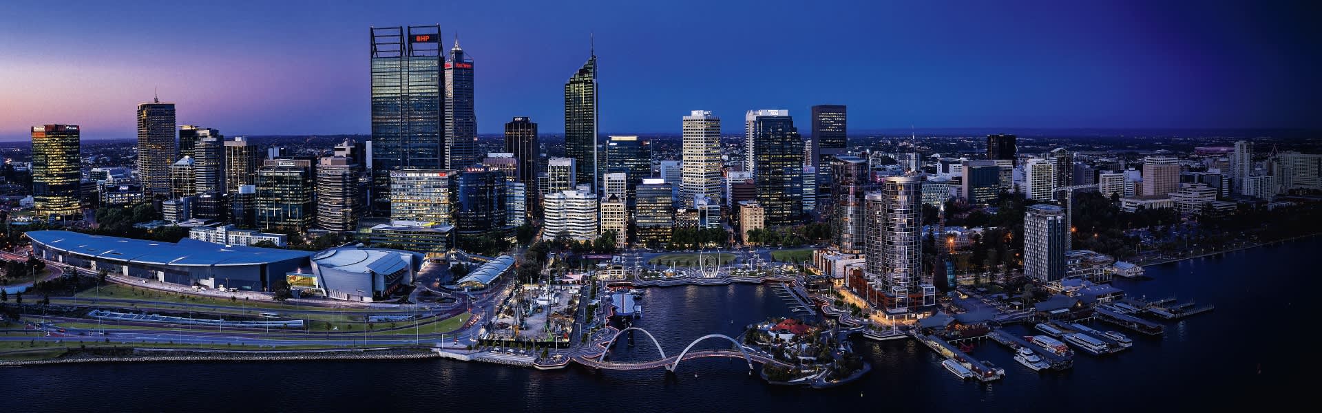 Perth city skyline at night.