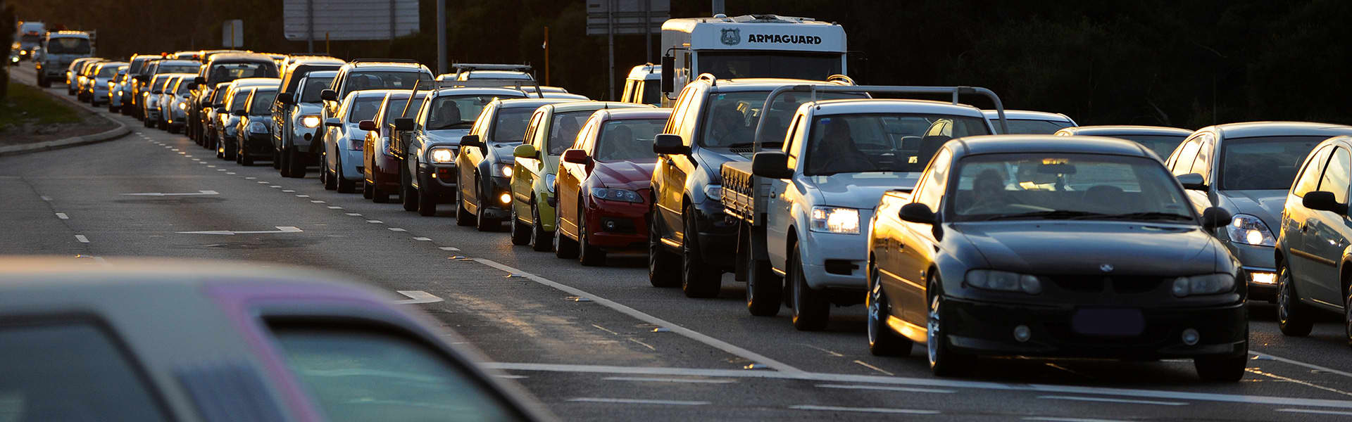 Lineup of cars on the road