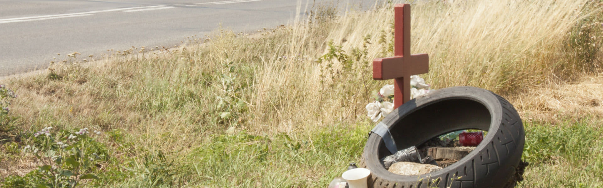 A memorial on the side of the road