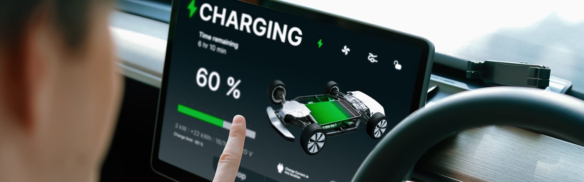 An electric car charging status screen