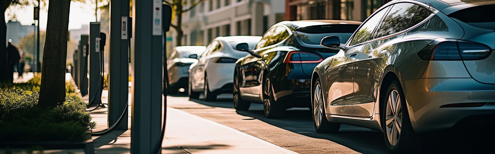A row of electric car chargers on a city street