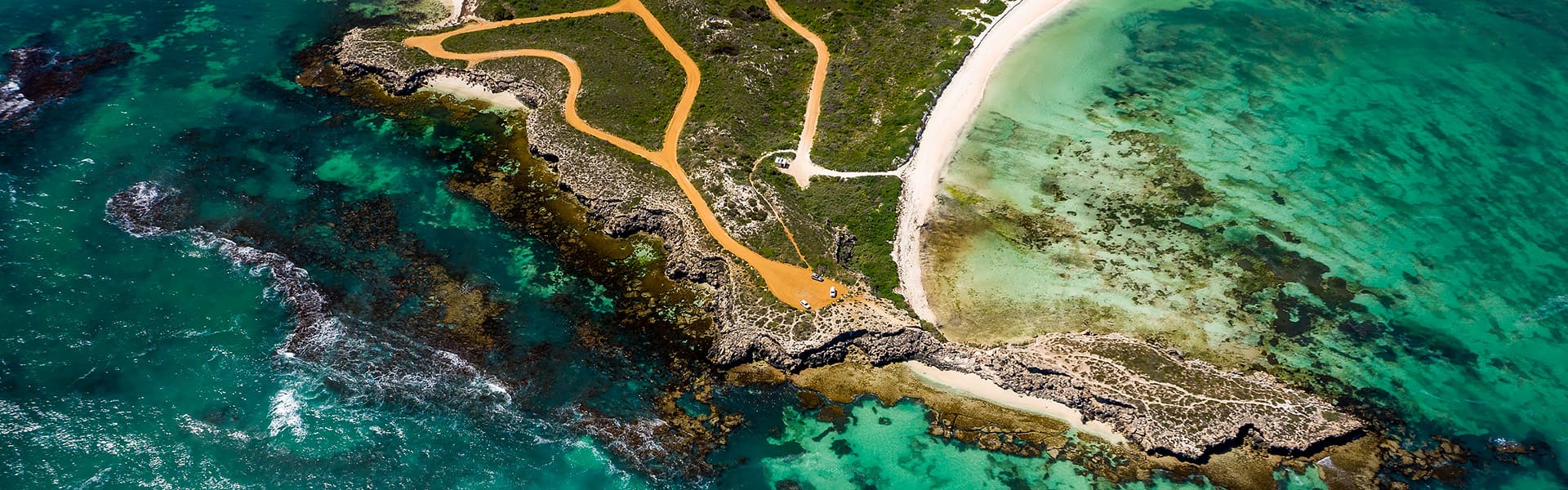 An aerial shot of Green Head on the coast of WA