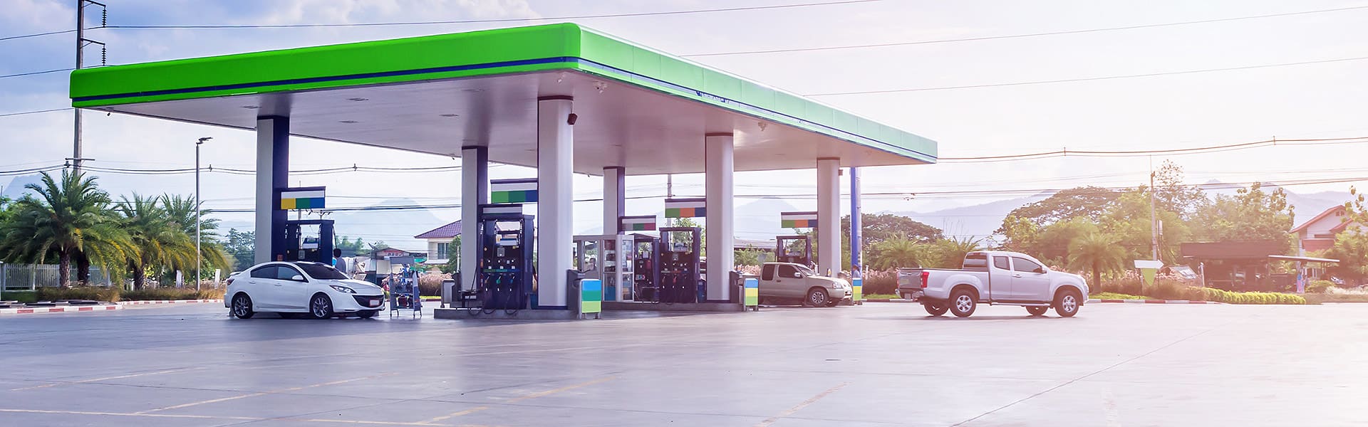 Service station with cars refuelling