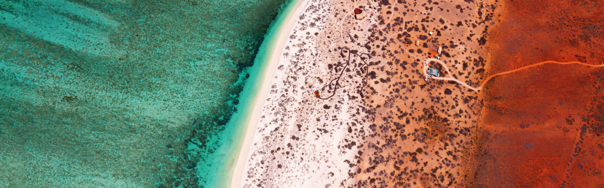 A drone shot of Ningaloo Marine Park and Cape Range National Park