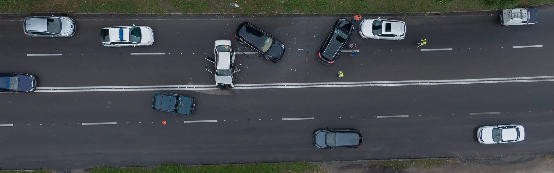 Aerial view of a crash scene on a regional highway