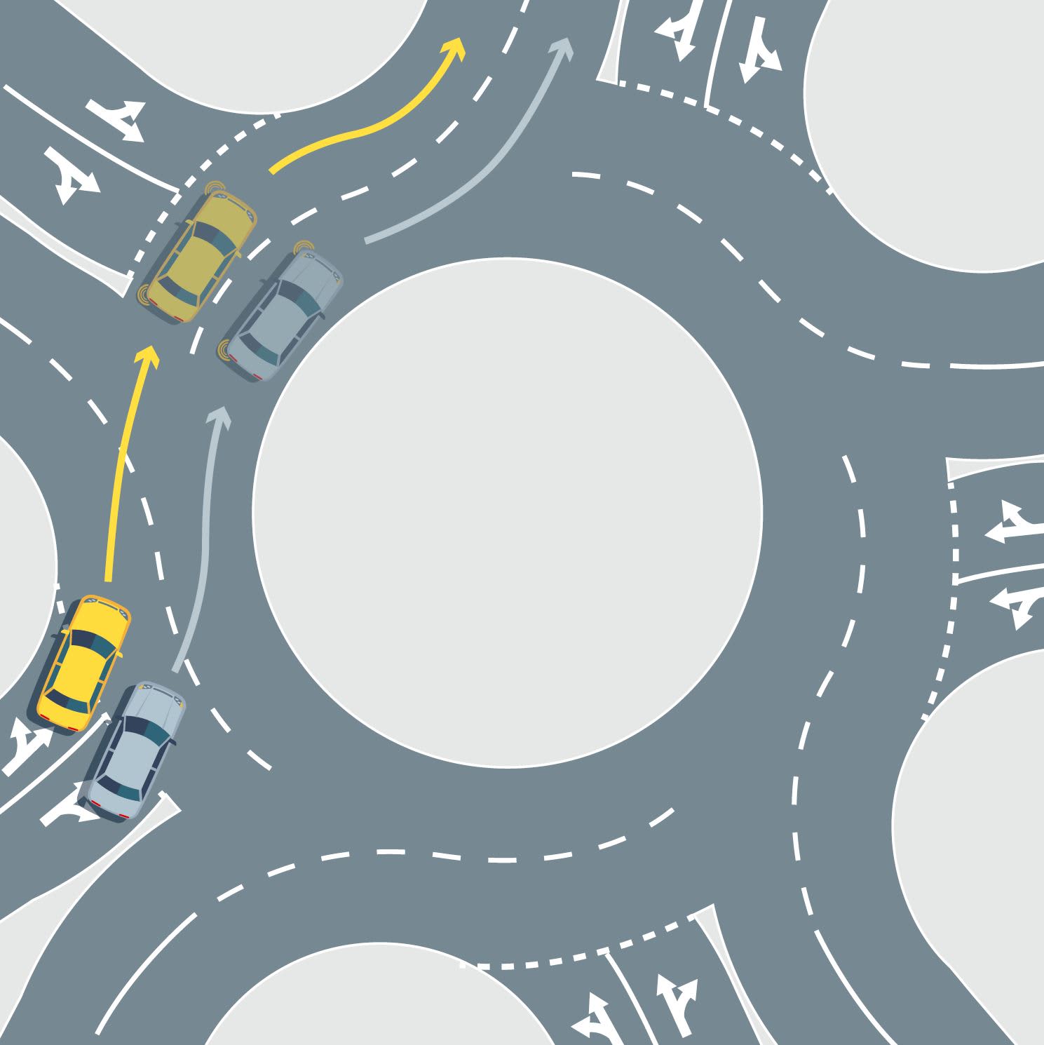 Roundabout with two cars on it