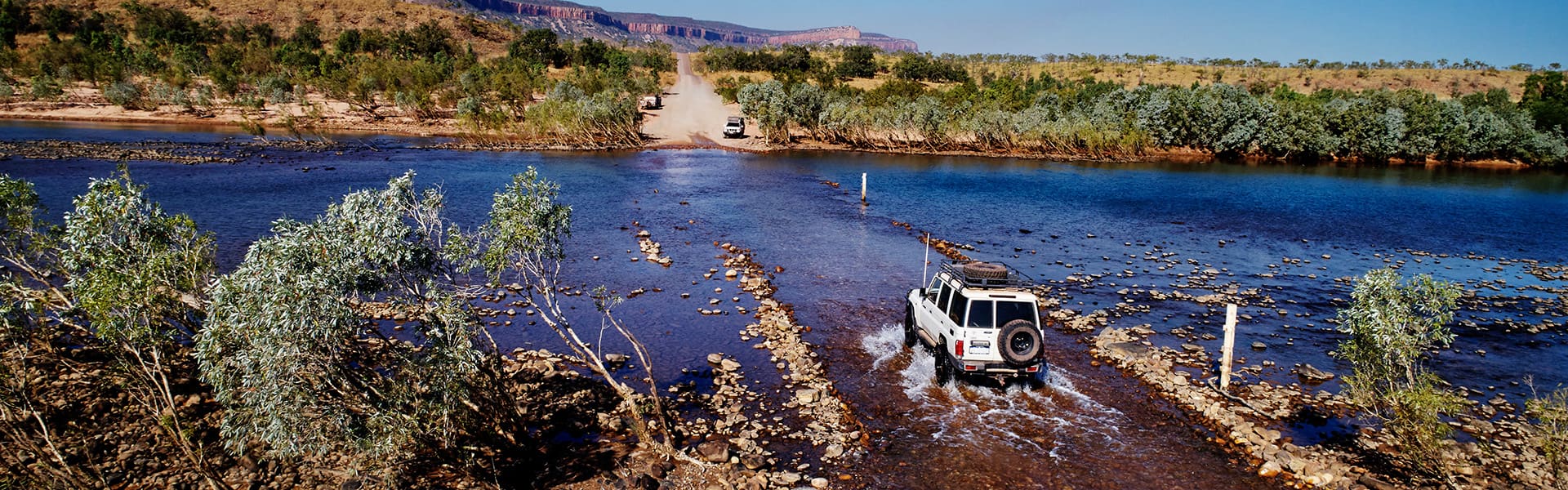 Car crossing a river