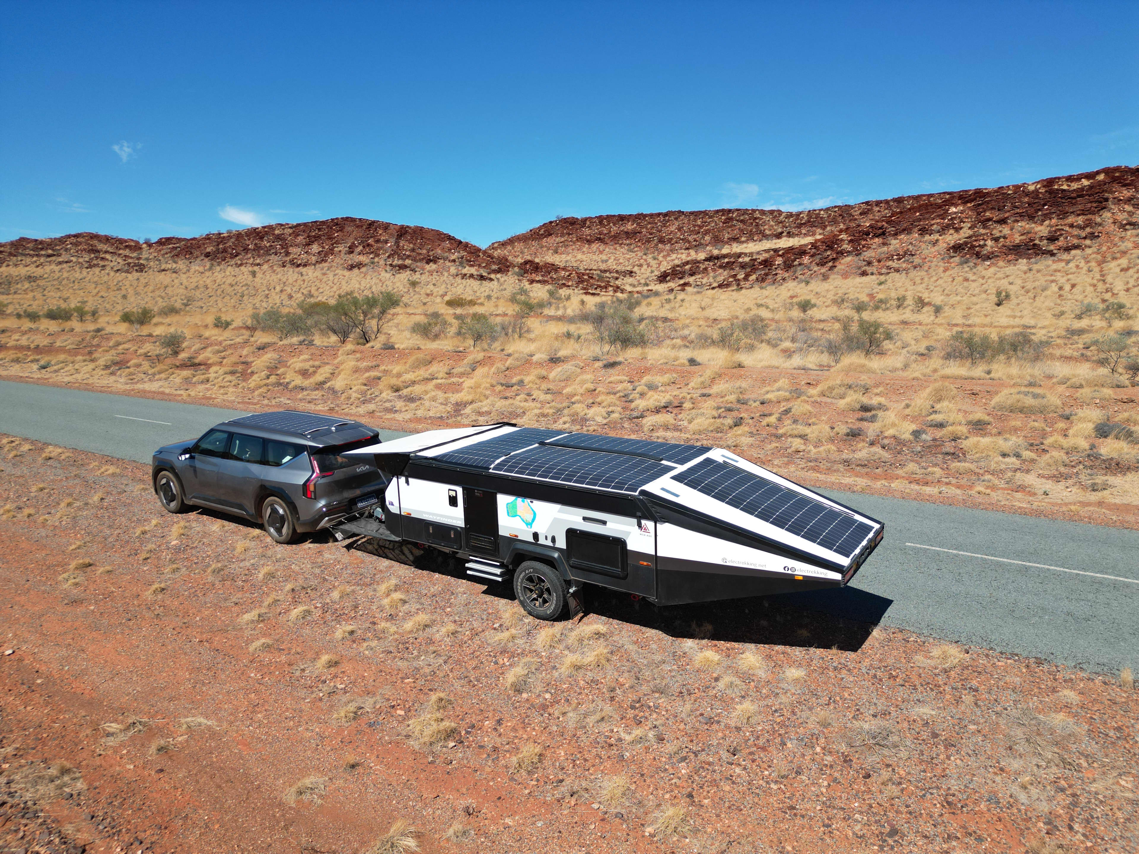 The McLennan family's EV with a caravan in tow