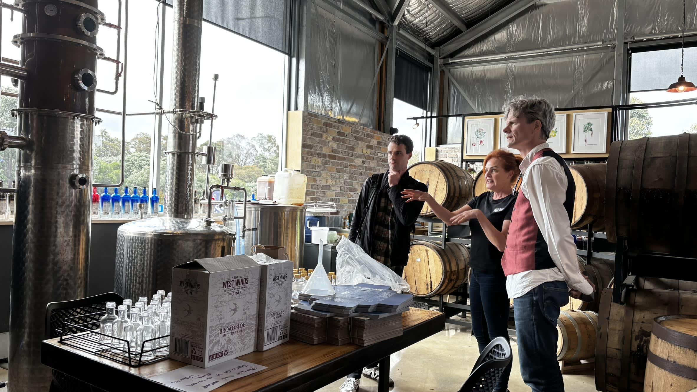 On a tour at Westwinds Distillery