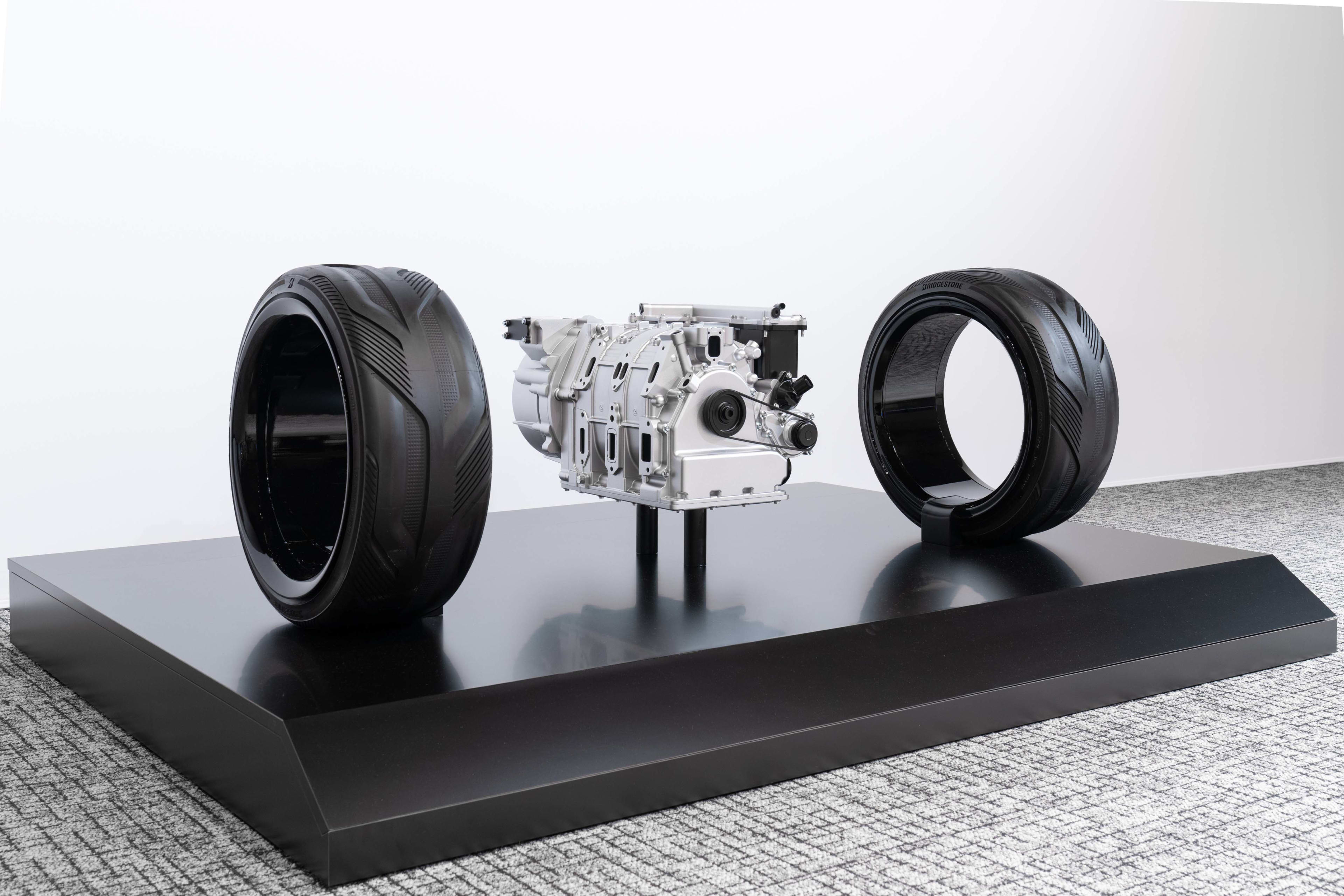 A Mazda rotary engine on a stand