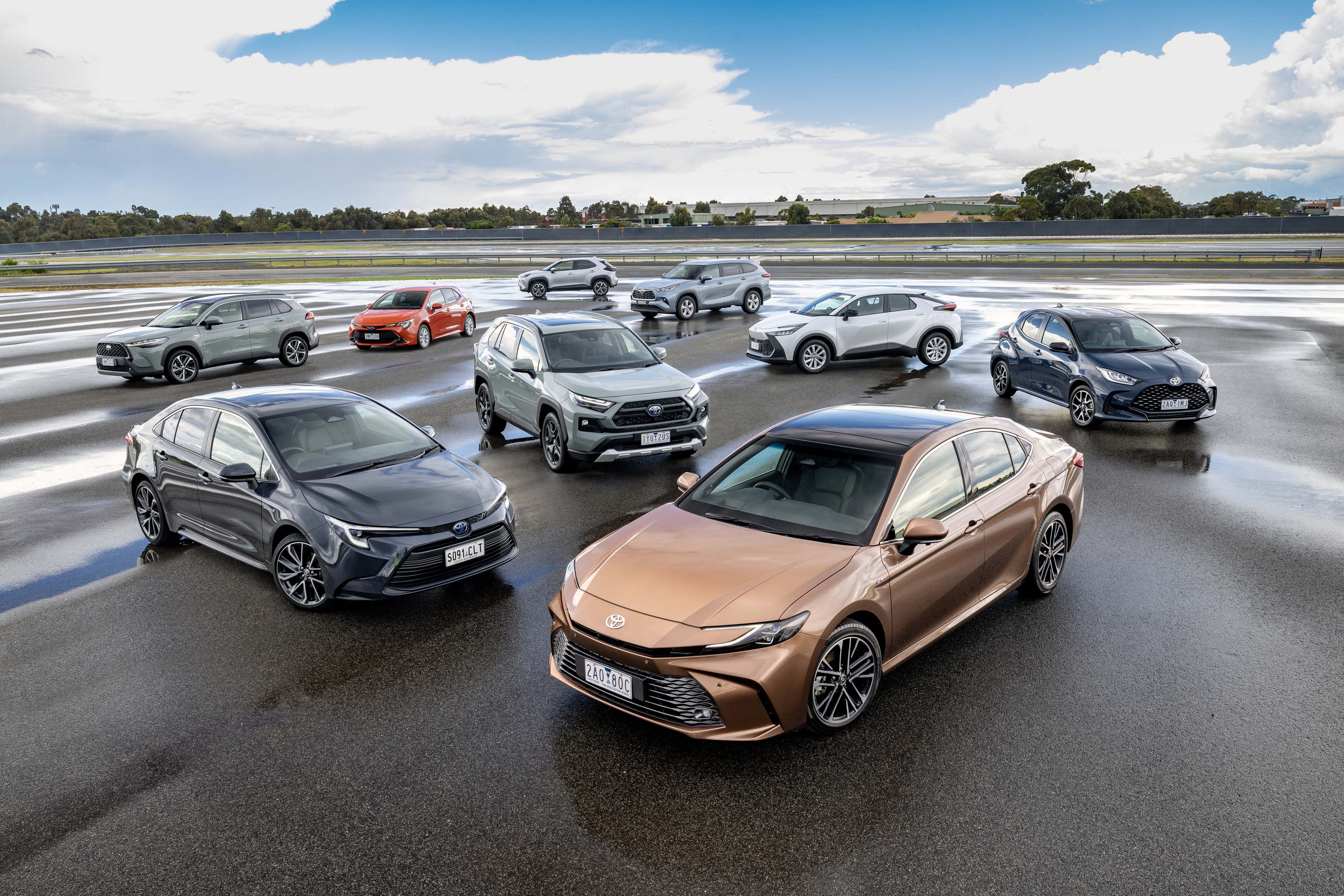A line up of Toyota's hybrid car range