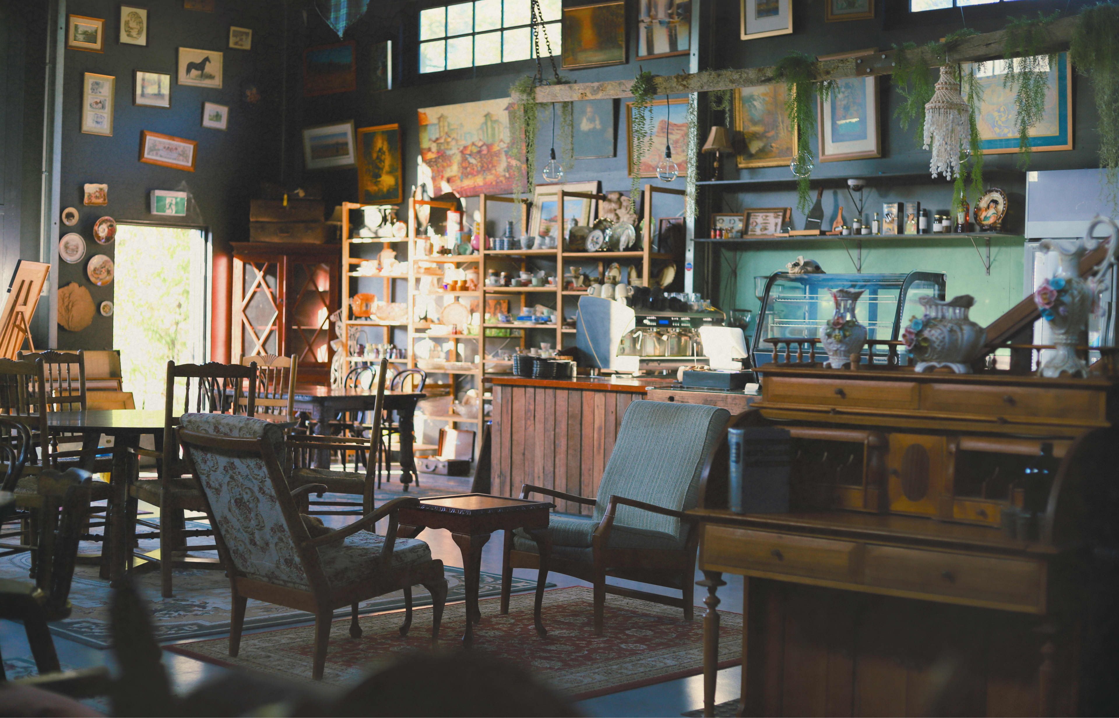 Vintage furniture and homewares in restaurant