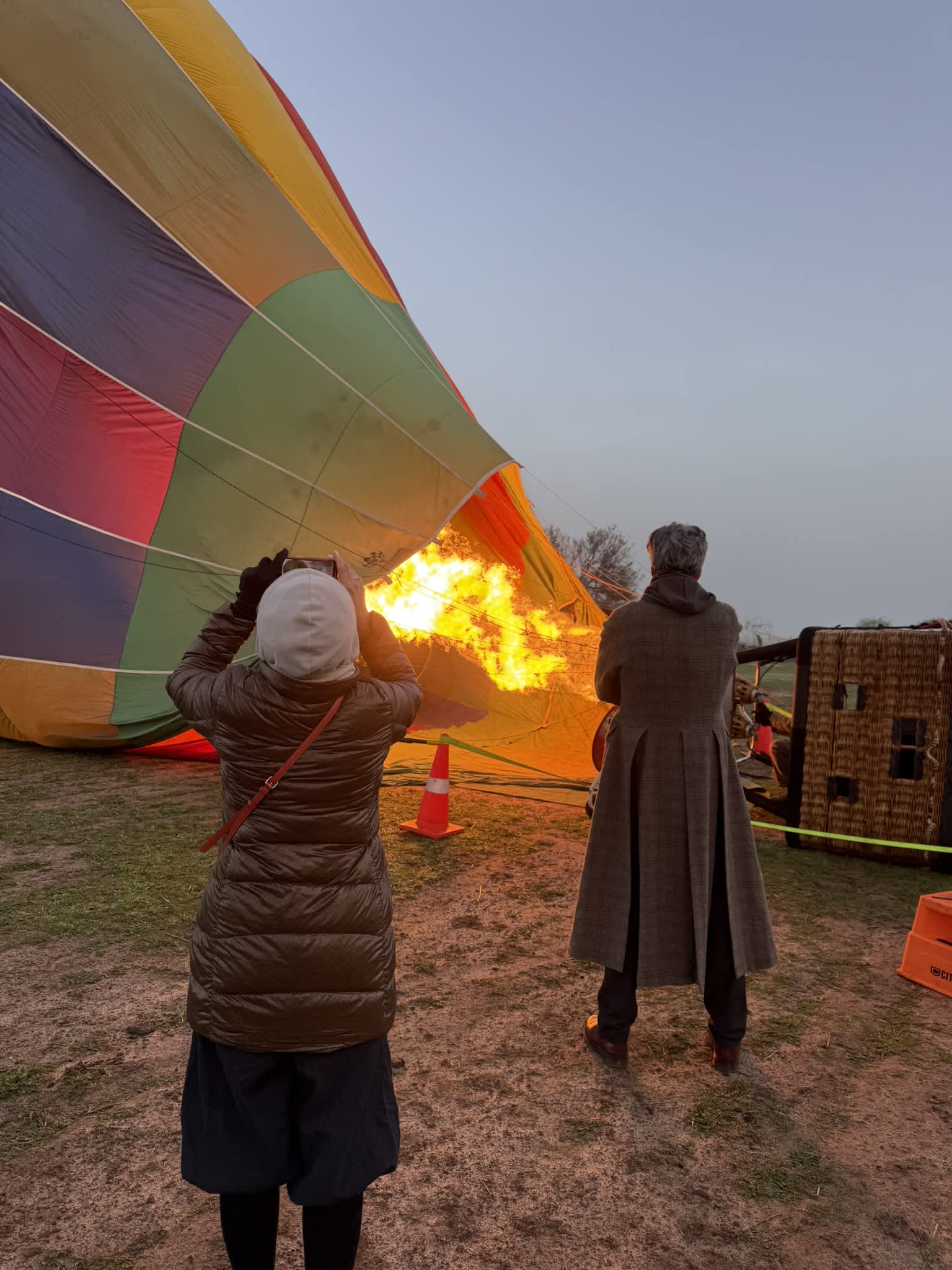Filling a hot air balloon before take off