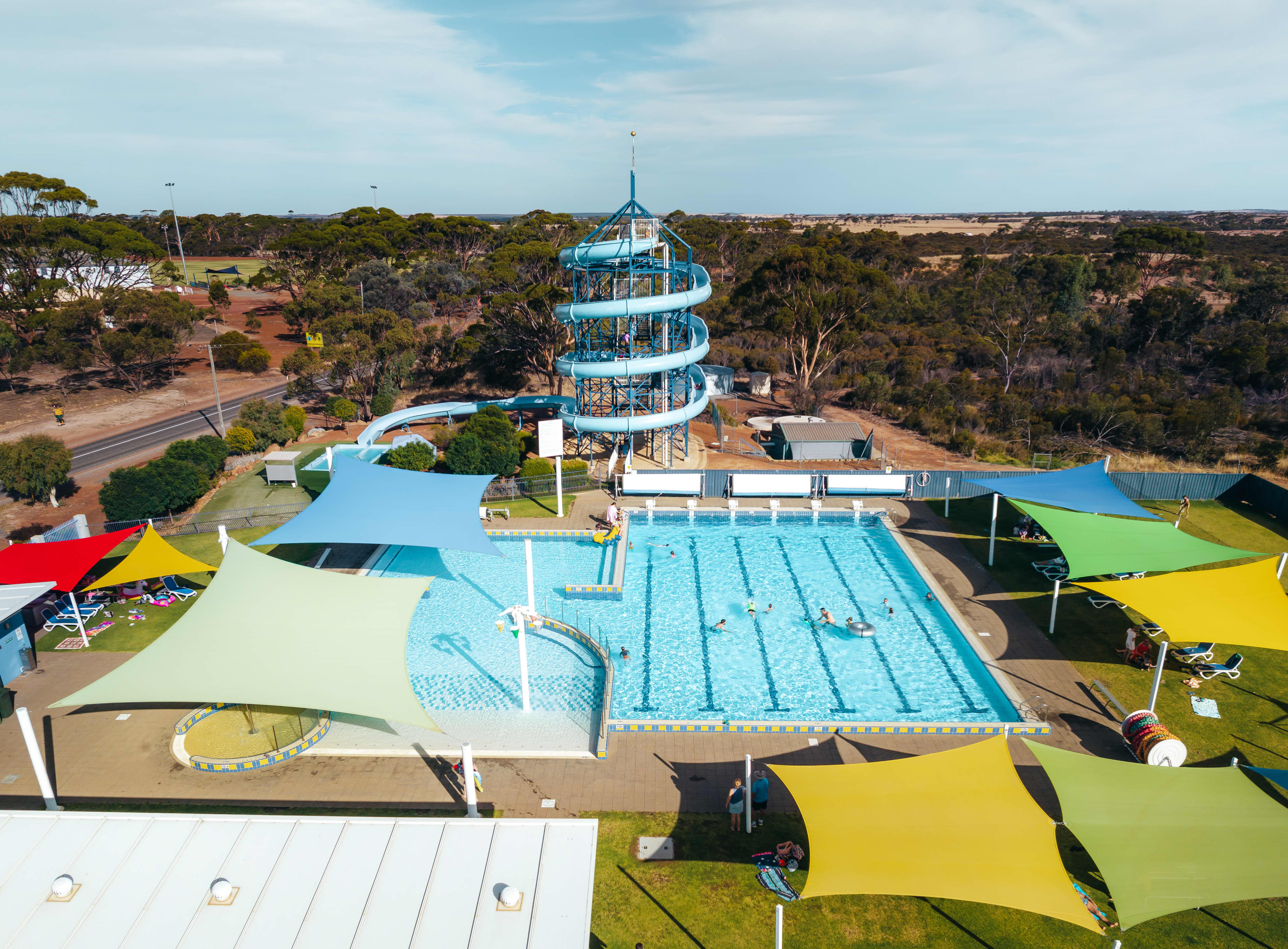An aerial photo of the Kulin waterslide and aquatic centre