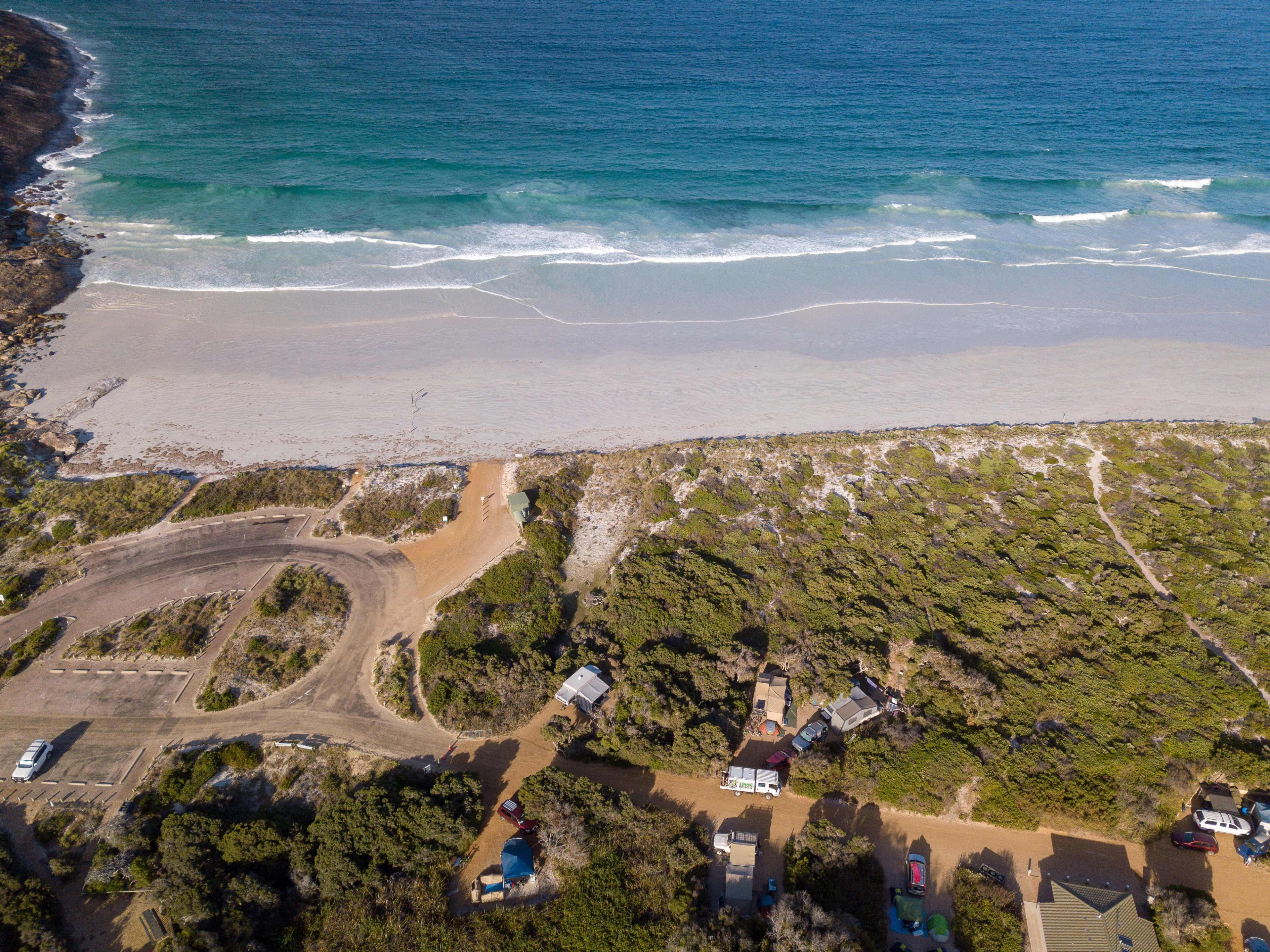 An aerial view of the campground at Cape Le Grand near Esperance