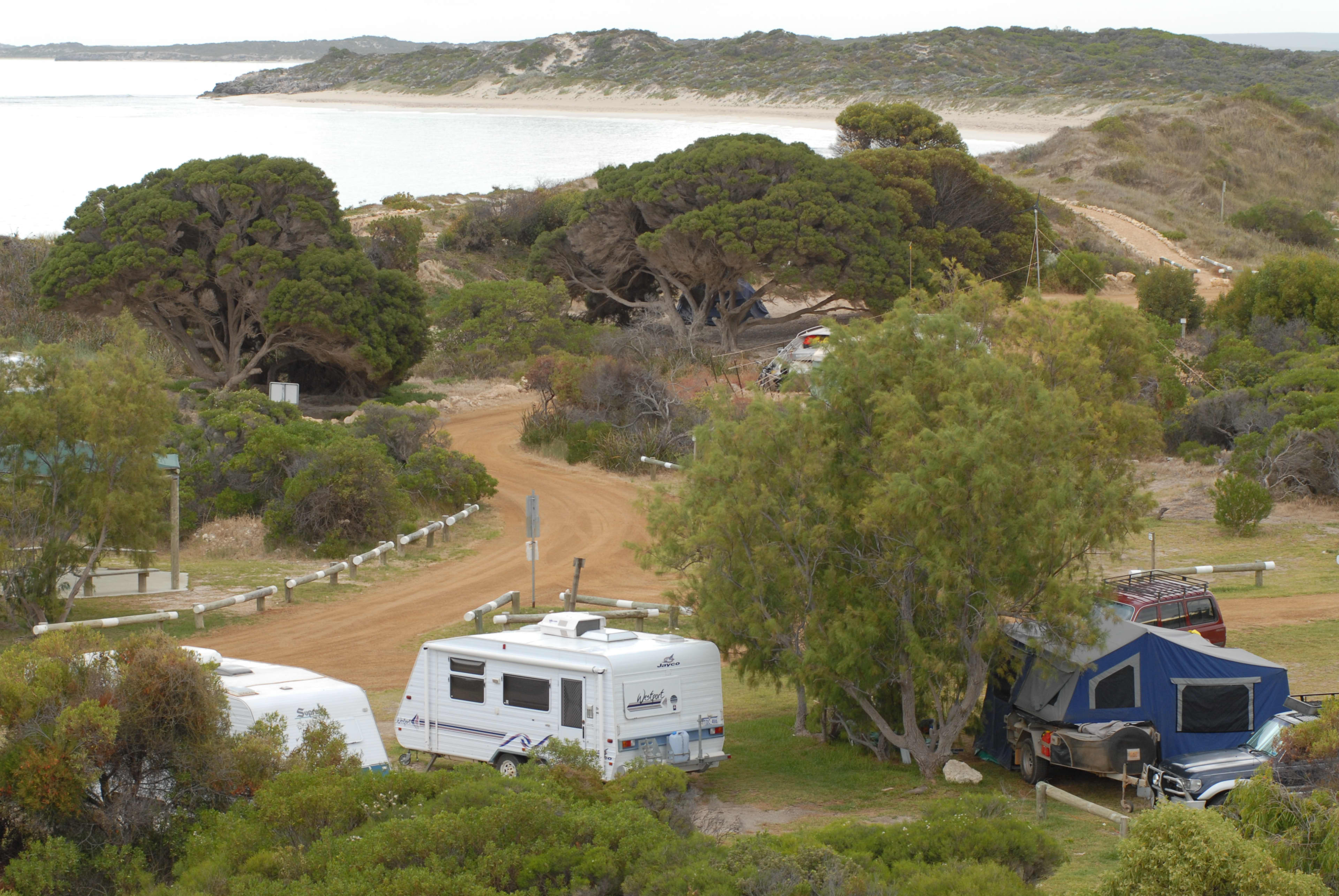 Caravans at Sandy Cape campground near Jurien Bay