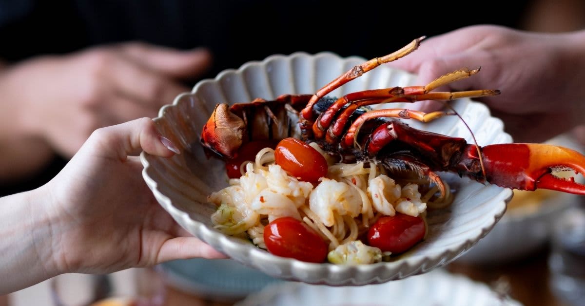 Bowl of fresh marron linguini served in restaurant setting